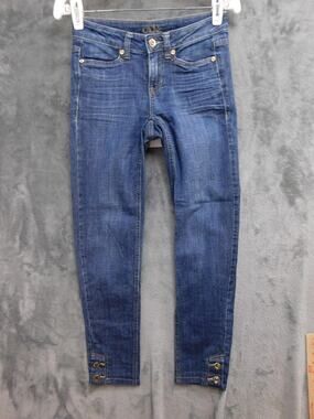 Cache Jeans Womens 0 Blue Skinny Slim Stretch Rhinestone Button 28 Inseam